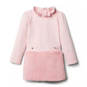 Janie & Jack Faux Fur Dropwaist Ponte Dress Pink Girls Kids Size 5